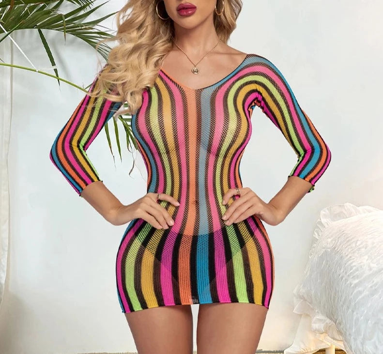 Striped Babydolls One Piece Sexy Women's Nightgown Bodysuit Backless Mini Dress Erotic Temptation The Dress Transparent Costumes