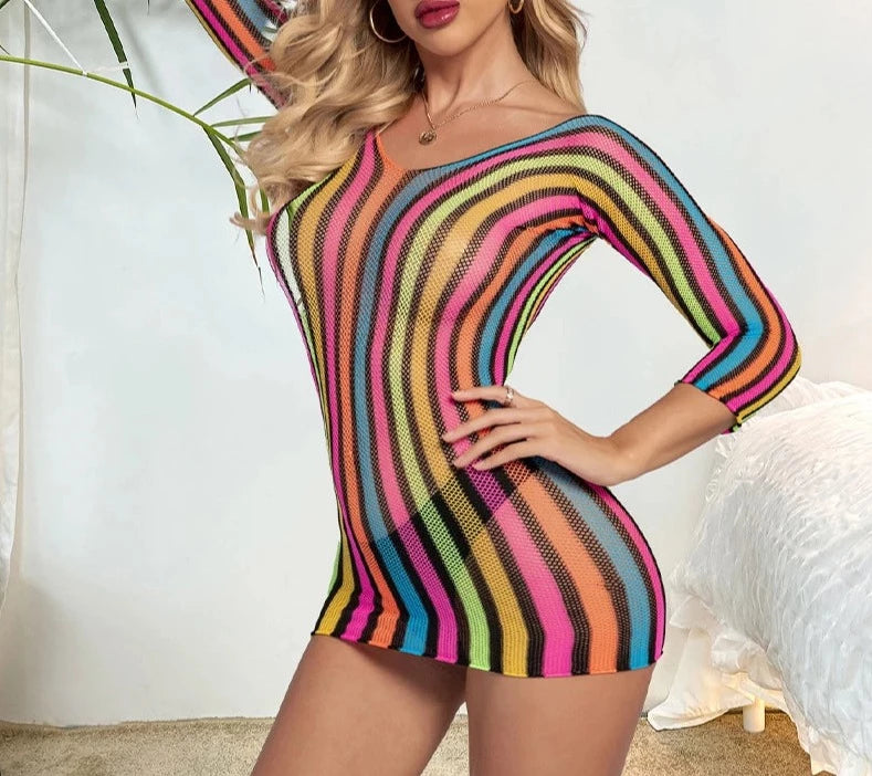 Striped Babydolls One Piece Sexy Women's Nightgown Bodysuit Backless Mini Dress Erotic Temptation The Dress Transparent Costumes
