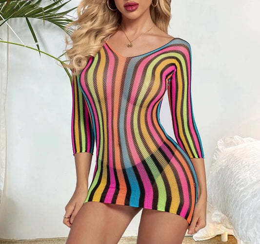 Striped Babydolls One Piece Sexy Women's Nightgown Bodysuit Backless Mini Dress Erotic Temptation The Dress Transparent Costumes