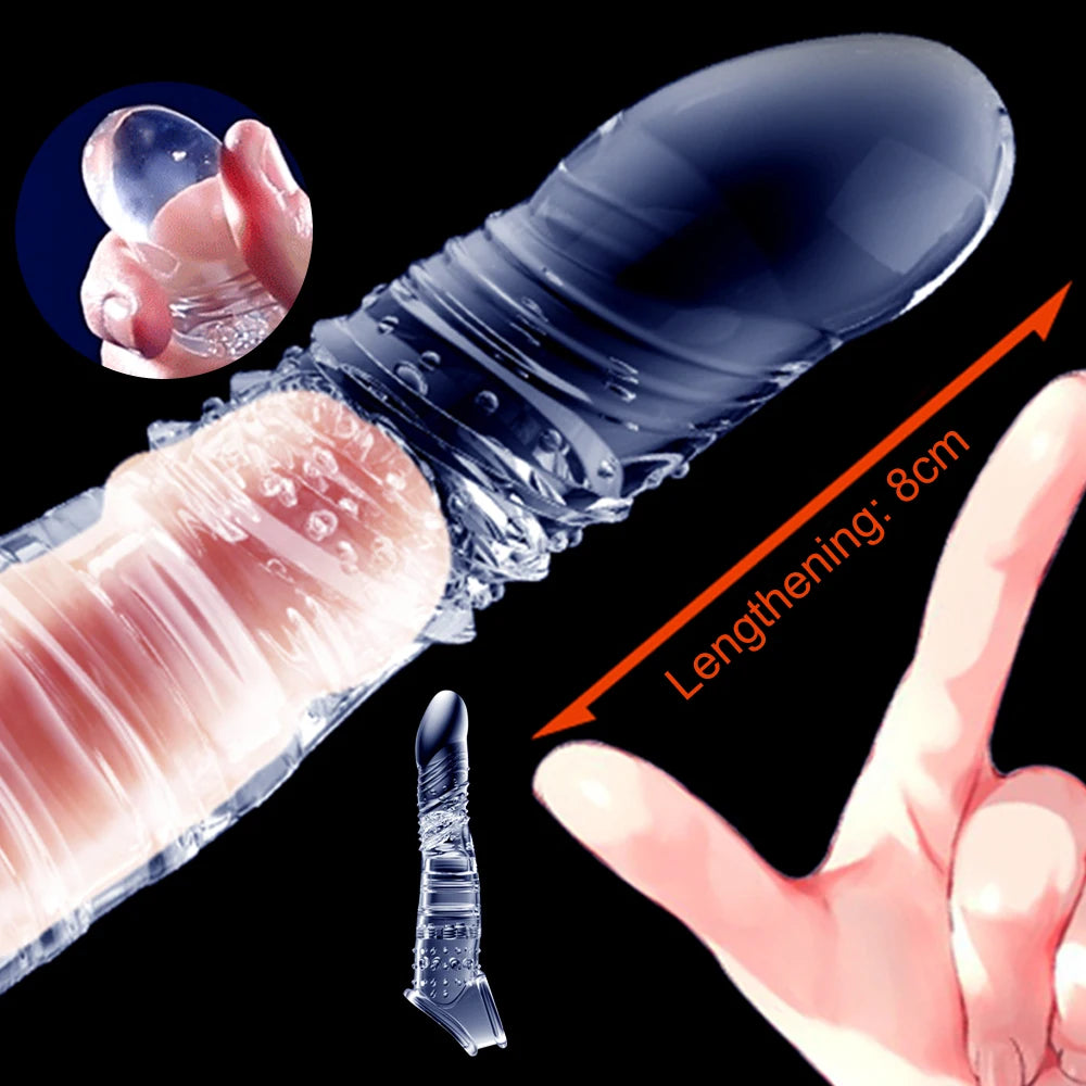 Male Extend Sleeve Vibrating Penis Extender Condoms Vibrators Reusable Dildo Enhancer Sex Toys For Men Delay Ejaculation Cock