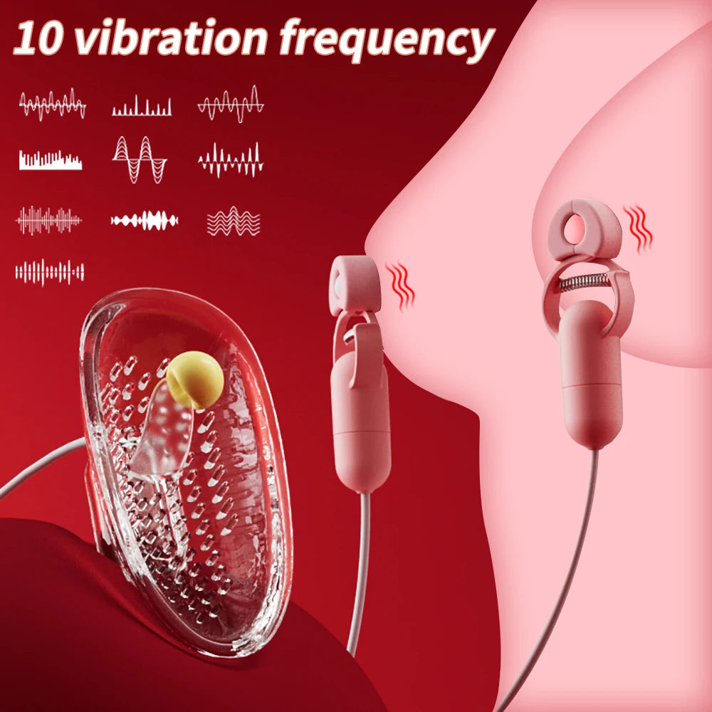 NippleVib™ Electric Nipple Clamp Breast Massage With Chastity Clit Stimulator